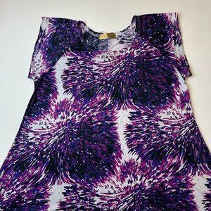 Jessica Taylor Shirt Womens 2XL Purple Sequin Stretch Graphic Boho Top Plus Siz